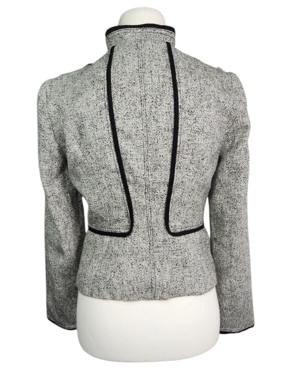 White House Black Market Gray/Black Zip Front Lined Jacket Piping Size 2 Moto - Picture 2 of 14